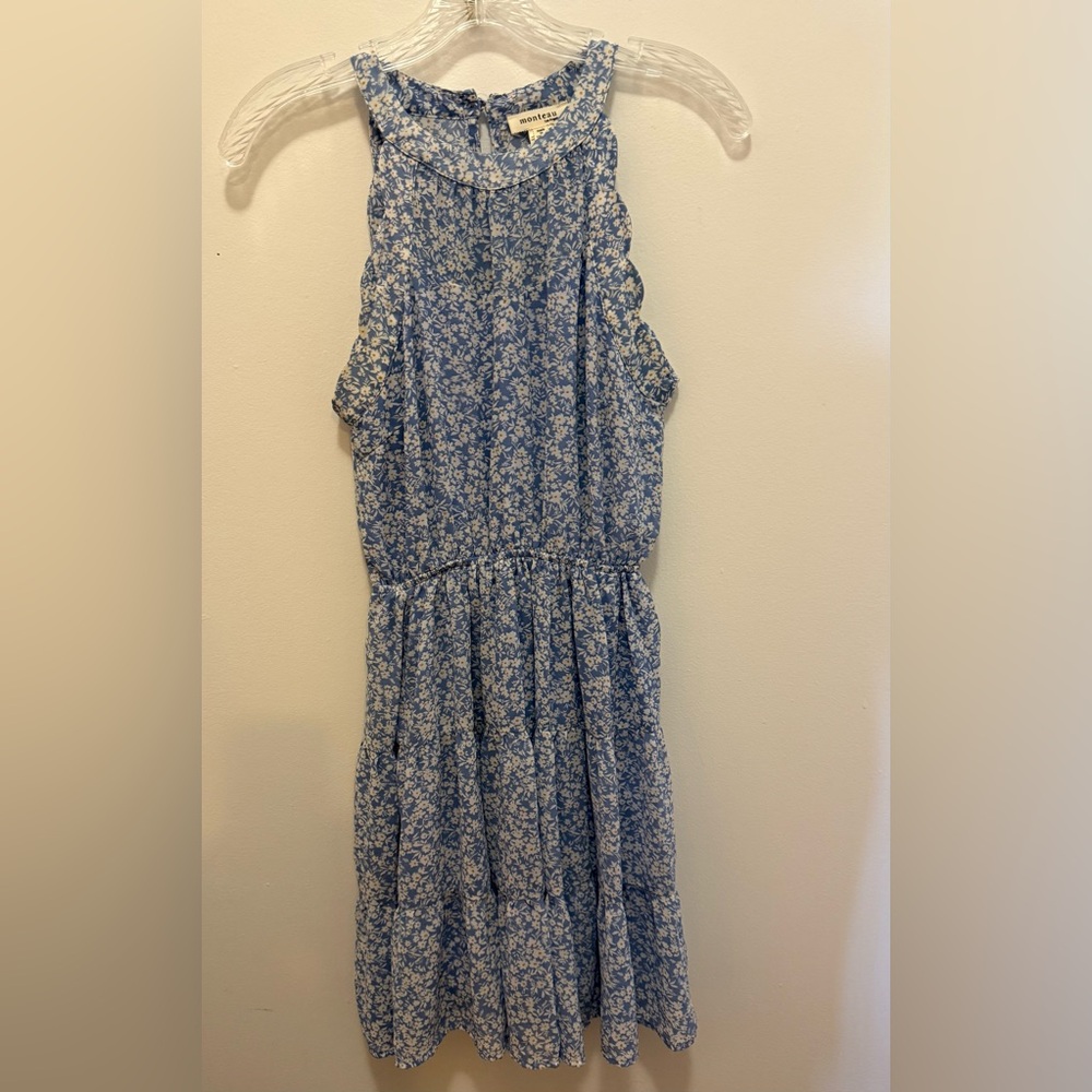 Monteau Blue and White Flutter Sleeve Sundress